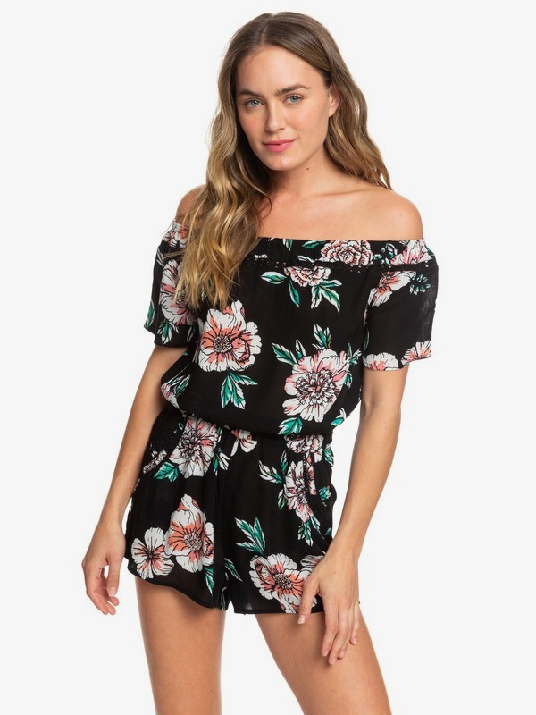 roxy, Tidal Times Short Sleeve Romper, ANTHRACITE SWIM SEPT (xkwm) 0 Tidal Times Short Sleeve Romper Blue ERJX603156 Roxy