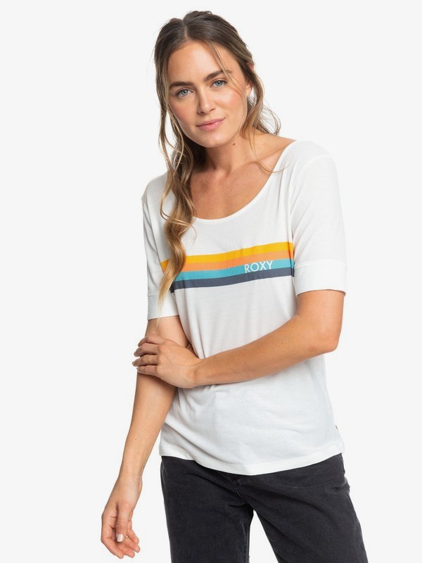 roxy, All Good Baby - Rib Knit Short Sleeve Top for Women, SNOW WHITE (wbk0) 0 All Good Baby - Rib Knit Short Sleeve Top for Women White ERJZT04648 Roxy