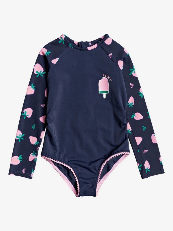 roxy, Girl's 2-7 Such A Day Long Sleeve Zipped UPF 50 One-Piece, MOOD INDIGO STRAWBERRY S (bsp7) 0 Girl's 2-7 Such A Day Long Sleeve Zipped UPF 50 One-Piece Blue ERLWR03130 Roxy