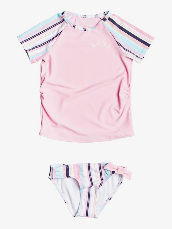 roxy, Girl's 2-7 Cutey Heart Short Sleeve UPF 50 Rashguard Set, PRISM PINK BILBAO STRIPES S (meq3) 0 Girl's 2-7 Cutey Heart Short Sleeve UPF 50 Rashguard Set Pink ERLWR03131 Roxy