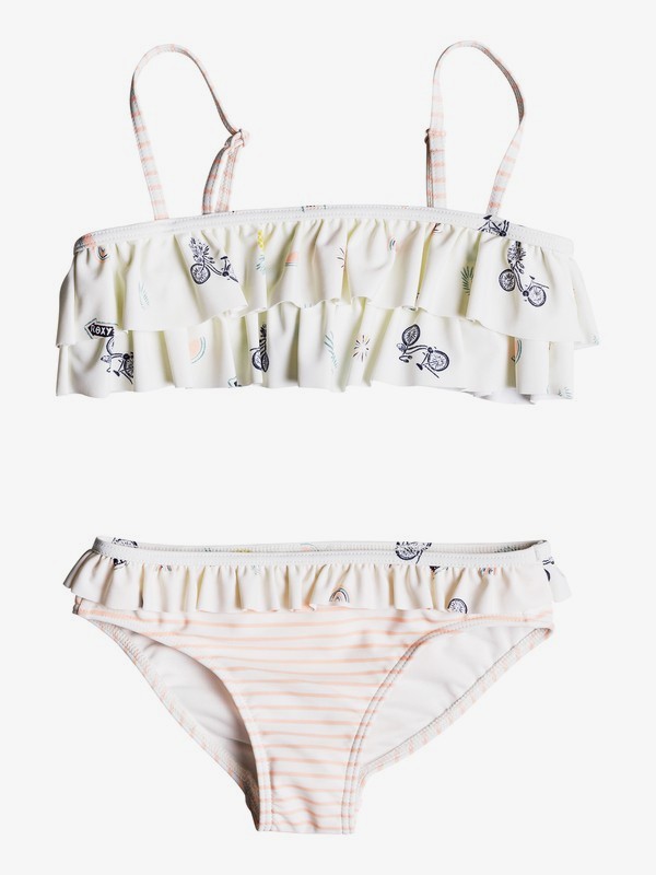 roxy, Girl's 2-6 Come On Board Flutter Bikini Set, MARSHMALLOW BIKE RIDE (wbt6) 0 Girl's 2-6 Come On Board Flutter Bikini Set White ERLX203062 Roxy