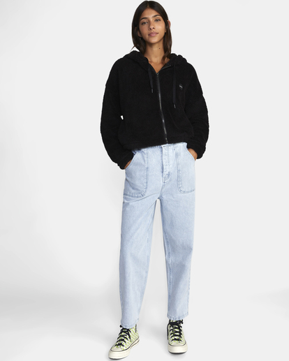 3 Fuzzy Zip-Up Fleece Hoodie Black AVJFT00134 RVCA
