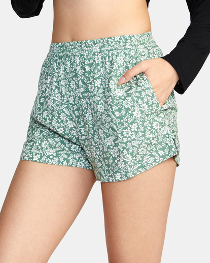 6 Sawyer Print Elastic Waist Shorts Green AVJNS00175 RVCA