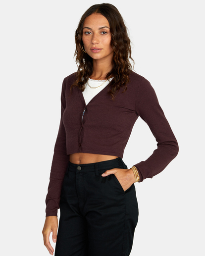 4 School Dance Cropped Cardigan Sweater Brown AVJSW00158 RVCA