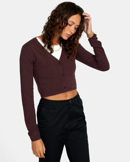 5 School Dance Cropped Cardigan Sweater Brown AVJSW00158 RVCA