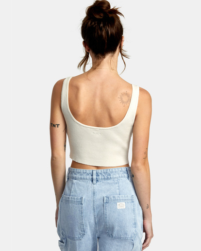 1 Swerve Henley Rib Knit Crop Top White AVJTO00141 RVCA