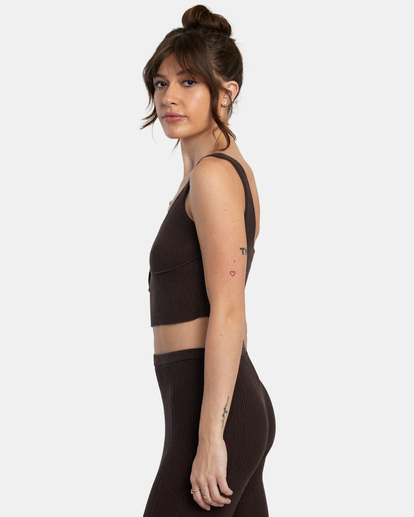 4 Swerve Henley Rib Knit Crop Top Brown AVJTO00141 RVCA