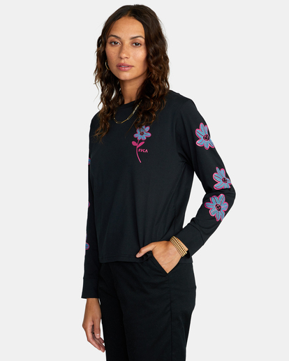 4 Happy Daisy Long Sleeve T-Shirt Black AVJZT00556 RVCA
