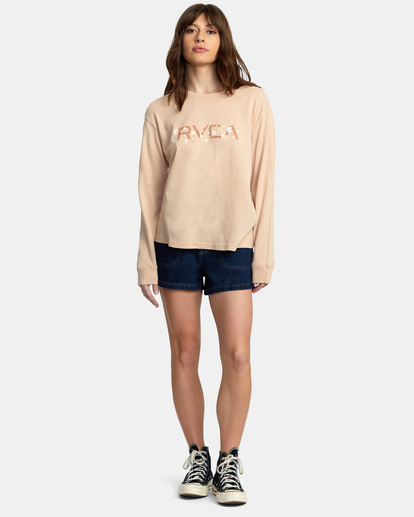 3 Big RVCA Daisy Long Sleeve T-Shirt Beige AVJZT00651 RVCA