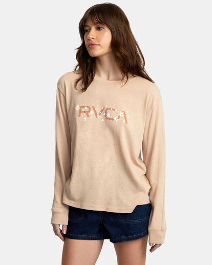 4 Big RVCA Daisy Long Sleeve T-Shirt Beige AVJZT00651 RVCA