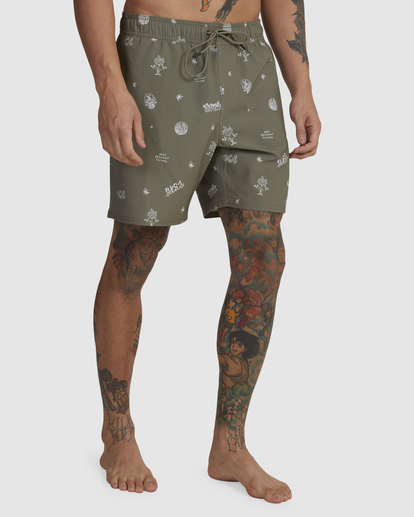 4 VA Pigment Elastic Waist Boardshorts 17" Green AVYBS00204 RVCA