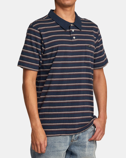 5 Cassady Stripe Polo Shirt Blue AVYKT00124 RVCA