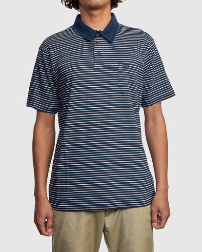 1 Cassady Stripe Polo Shirt Blue AVYKT00124 RVCA