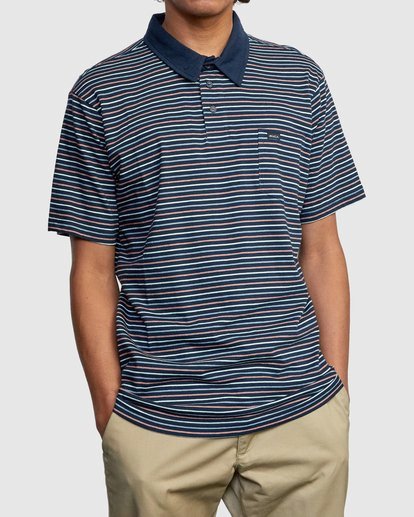 5 Cassady Stripe Polo Shirt Blue AVYKT00124 RVCA