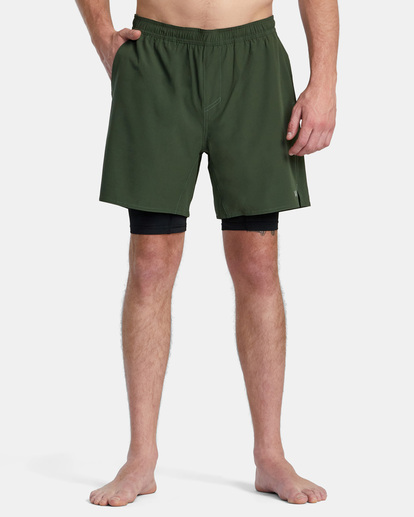 1 Yogger Train 2-In-1 Elastic Waist Workout Shorts 17" Brown AVYWS00229 RVCA