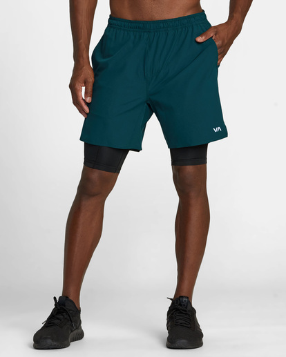 0 Yogger Train 2-In-1 Elastic Waist Workout Shorts 17" Green AVYWS00229 RVCA