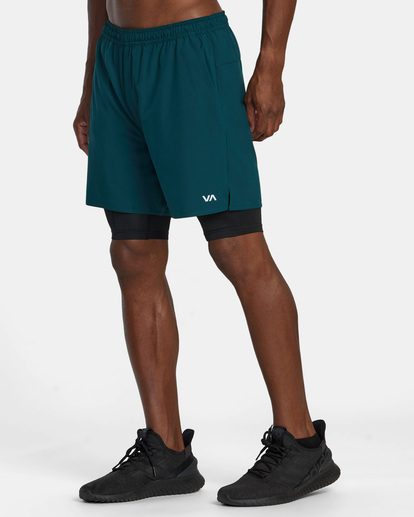 3 Yogger Train 2-In-1 Elastic Waist Workout Shorts 17" Green AVYWS00229 RVCA