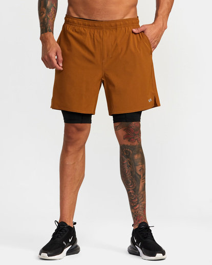 0 Yogger Train 2-In-1 Elastic Waist Workout Shorts 17" Brown AVYWS00229 RVCA