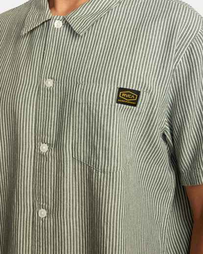 3 Dayshift Stripe II Short Sleeve Shirt Green AVYWT00272 RVCA