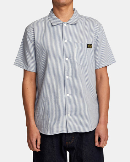 1 Dayshift Stripe II Short Sleeve Shirt Blue AVYWT00272 RVCA