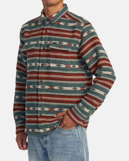 3 RVCA Blanket Long Sleeve Shirt Green AVYWT00366 RVCA
