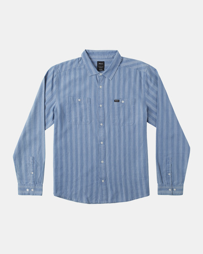 0 Walker Stripe Long Sleeve Shirt Blue AVYWT00395 RVCA