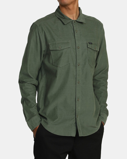 5 Freeman Cord Long Sleeve Shirt Green AVYWT00465 RVCA