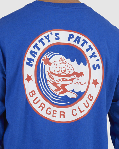 7 Matty's Patty's Burger Club Long Sleeve Tee Blue AVYZT01104 RVCA