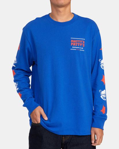 2 Matty's Patty's Burger Club Long Sleeve Tee Blue AVYZT01104 RVCA