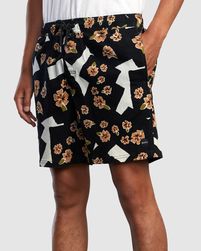 7 Escape Print Elastic Waist Walkshorts 17” Orange M2011REP RVCA