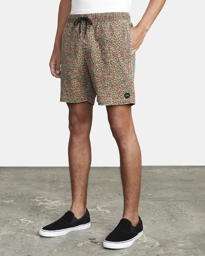 3 Escape Print Elastic Waist Walkshorts 17” Beige M2011REP RVCA