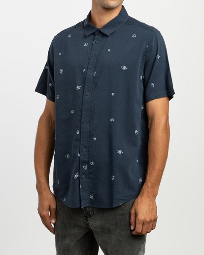 RVCA Mens Pommier Buds Short Sleeve Woven Button Front Shirt RVCA Mens Pommier Buds Short Sleeve Woven Button Front Shirt