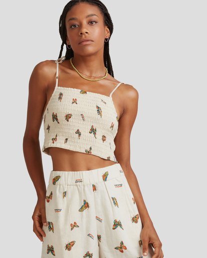 1 Mel G Flutter Tie Smocked Top White UVJWT00104 RVCA