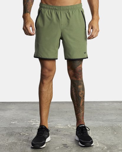 2 Yogger Stretch Elastic Waist Shorts 17" Green V201TRYS RVCA