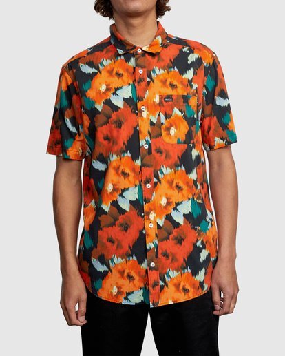 short sleeve button up red