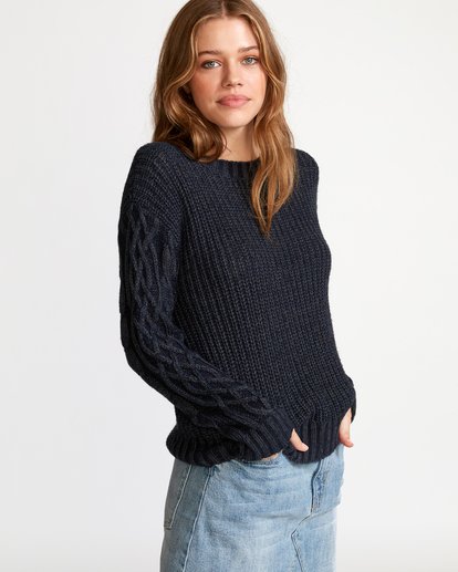 VENTED CABLE KNIT SWEATER - Black