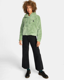 3 Fuzzy Zip-Up Fleece Hoodie Green AVJFT00134 RVCA