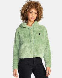 5 Fuzzy Zip-Up Fleece Hoodie Green AVJFT00134 RVCA