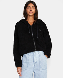 0 Fuzzy Zip-Up Fleece Hoodie Black AVJFT00134 RVCA