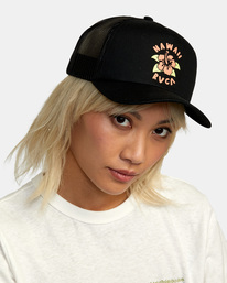 2 Hibiscus Hawaii Foam Trucker Hat Black AVJHA00171 RVCA