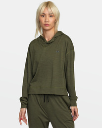 rvca, C-Able Cropped Workout Hoodie, OLIVE (olv) C-ABLE HOODED CROP LS AVJKT00166
