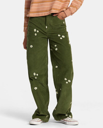 0 Coco Embroidered - Wide Leg Trousers for Women Green AVJNP00268 RVCA