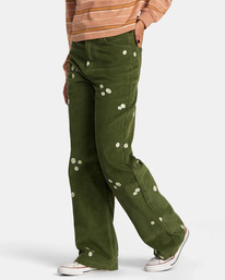 4 Coco Embroidered - Wide Leg Trousers for Women Green AVJNP00268 RVCA