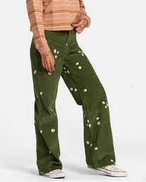 6 Coco Embroidered - Wide Leg Trousers for Women Green AVJNP00268 RVCA