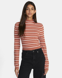 rvca, Après Sweater Long Sleeve Crop Top, CINNAMON (cin) APRES SWEATER AVJSW00148