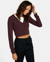 5 School Dance Cropped Cardigan Sweater Brown AVJSW00158 RVCA