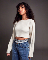3 Raw Cropped Sweater White AVJSW00164 RVCA