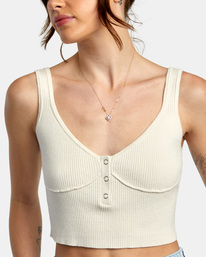 2 Swerve Henley Rib Knit Crop Top White AVJTO00141 RVCA