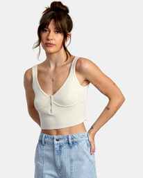 0 Swerve Henley Rib Knit Crop Top White AVJTO00141 RVCA