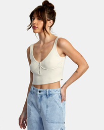 4 Swerve Henley Rib Knit Crop Top White AVJTO00141 RVCA